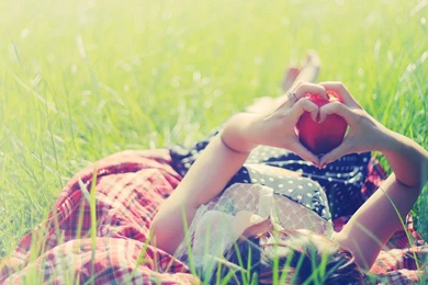 Girl, Grass, Green, Hands, Heart, Love, Nature, Photo, Wallpapers