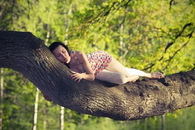 Download Wallpapers 1920x1080 Girl, Tree, Lie Down, Sleep, Nature ...