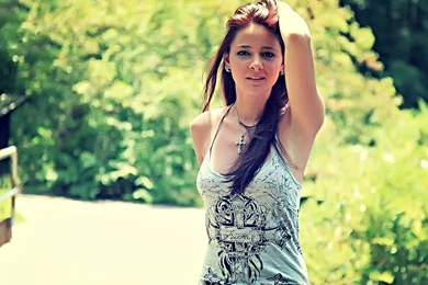 Download Wallpapers 1920x1080 Girl, Brunette, Shirt, Nature ...