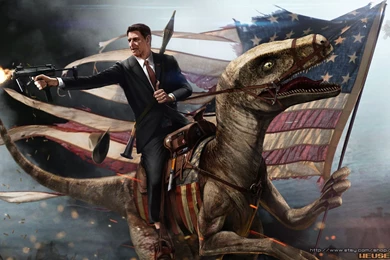 Ronald Reagan Riding A Velociraptor By SharpWriter On DeviantArt