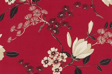 Red / Black / Cream   822519   Oriental   Floral   Rasch Vinyl ...
