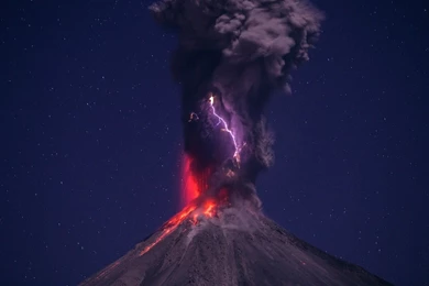 Nature, Landscape, Volcano, Lava, Smoke, Lightning, Night, Stars ...