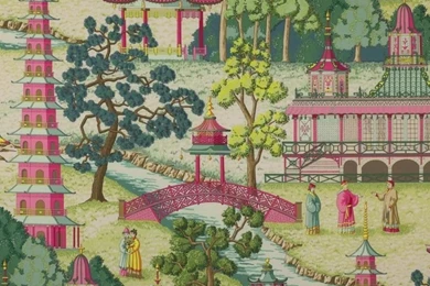 Manuel Canovas "pagoda" Chinoiserie Toile Fabric 10 Yards Rose ...
