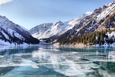 Snow, Lake, Frozen Lake, Kazakhstan, Ice, Mountain, Landscape ...