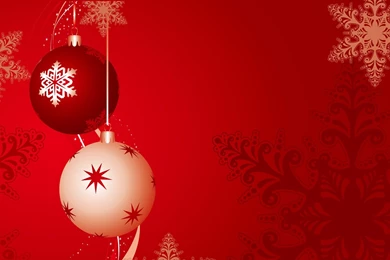 Hanging Christmas Balls With Red Backgrounds