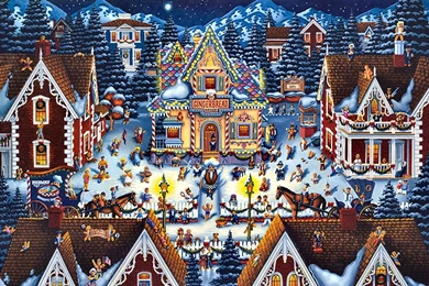 Gingerbread House F1 Christmas Painting December Scenery Snow ...