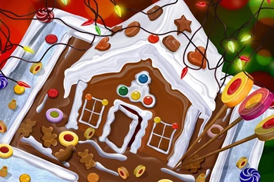 Gingerbread House And Candies Under The Christmas Lights Wallpapers ...