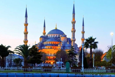 Religious Blue Mosque Istanbul Trees Minaretes Turkey Mosques ...