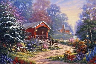 COVERED BRIDGE AND FARMHOUSE WALLPAPER (