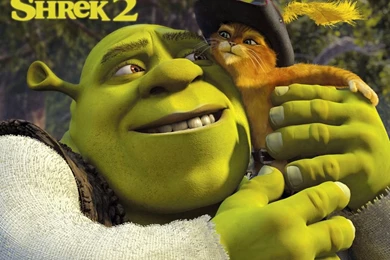 Shrek 2   Shrek Hugging Puss: Movies Wallpapers   Backgrounds Bandit