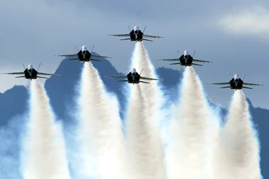 F 18 Hornet Of Acrobatic Team Blue Angels Formation Lined up ...