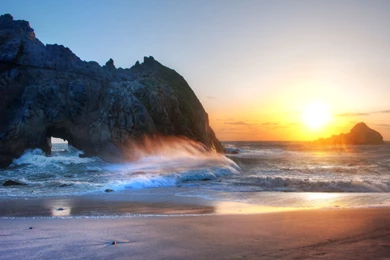 Sunset Surf Sand Wave Beach Seascape Sea Rock 5K Retina Wonderful ...