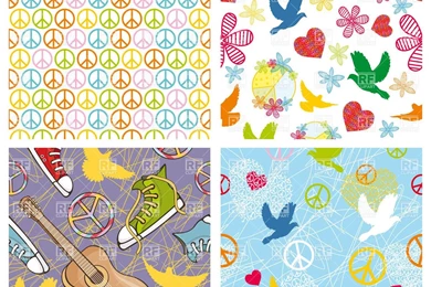 Seamless Colorful Hippie Backgrounds With Peace Signs, Cartoon ...