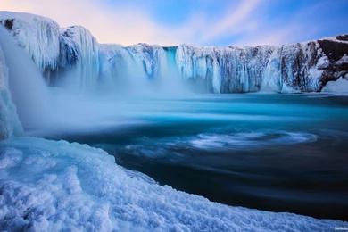 Frozen Waterfall And Blue Lagoon Wallpapers And Images ...