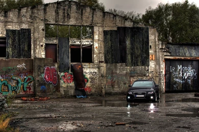 Download Wallpapers 2560x1600 Building, Garage, Drawing, Car ...