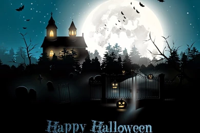 Happy Halloween Hounted House Full White Moon