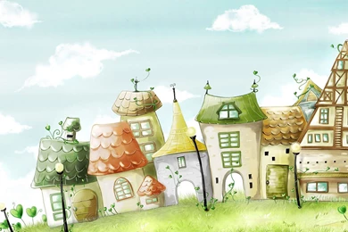 Wallpaper: Desktop, Cartoon, Background, Cartoon Houses, Grass ...