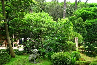 Download Wallpapers 2560x1024 Path, Garden, Statue, Stones, Lawn ...