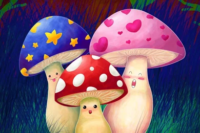 CUTE MUSHROOM IN SPRING WALLPAPER   (