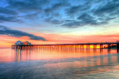 Hdr Of Malibu Pier At Sunset California   (
