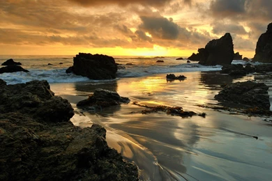 Malibu Sunset Sea Rocks Landscape T Wallpapers