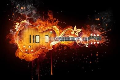 Electric Guitar In Fire Isolated On Black Background. Computer ...