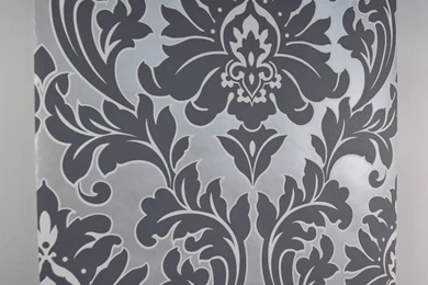 SILVER AND GREY FLORAL DAMASK WALLPAPER