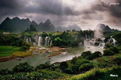 Natural Greenary And Waterfall Hd Wallpaper.jpg