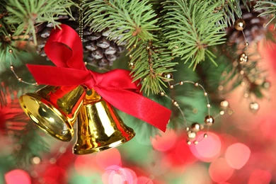 Christmas Bells Wallpapers For Desktop In Golden & Red Color