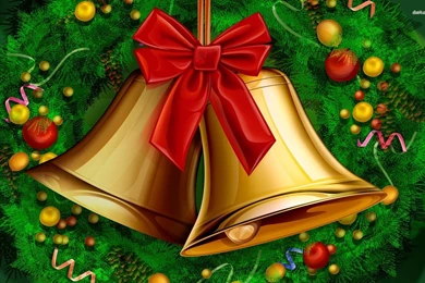 Golden Christmas Bells In A Wreath Wallpapers   Holiday Wallpapers ...