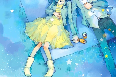 Anime Couple Yellow Dress Boy Love Stars Romantic Blue Sky Picnic ...