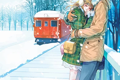 Red Train Anime Couple Snow Romantic Love Tree Wallpapers ...