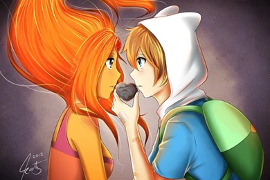 Anime Couple, Love, Heart, Art, Colored Hair, Orange, Wallpapers