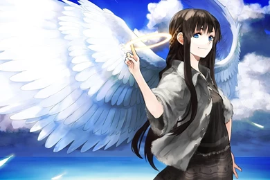 Anime Angel Girl Wings With Clouds Wallpapers 1680x1050   (