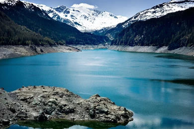 Download Wallpapers 2560x1600 Mountains, Lake, Stone, Snow, Surface ...