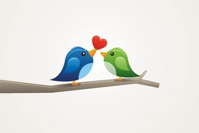 Birds In Love Vector Graphic — Lovely, Branch, Heart