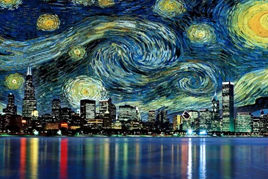 Van Gogh Starry Nght And Cityscape HD Wallpapers