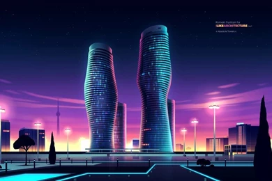 8 Of The World's Coolest Skyscrapers Rendered Like 1980s Futurist Art