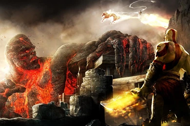 Kratos Facing The Fire Monster   God Of War Desktop Wallpapers 2783