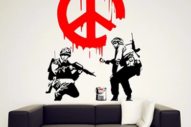 Banksy Wall Sticker Mural CND Soldiers Fight War Pattern Portrait ...