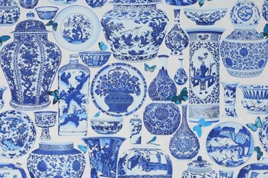 Manuel Canovas Delft Blue Chinese Porcelain Vases Pattern ...
