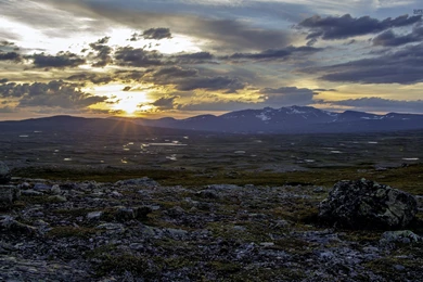 Rocky Scenic Clouds Golden Sun Wallpapers