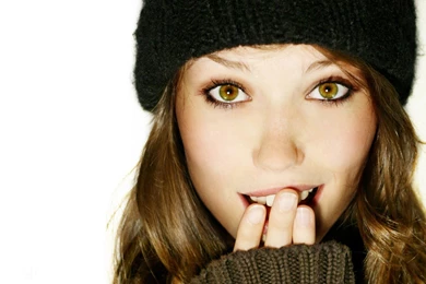 Women Green Eyes Smiling Faces White Backgrounds Hands On Face Caps ...