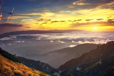 Landscape, Nature, Mountain, Sunset, Sky, Yellow, Clouds, Mist ...