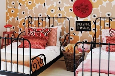 For Big Girls. Marimekko Wallpaper, Ikea Beds.