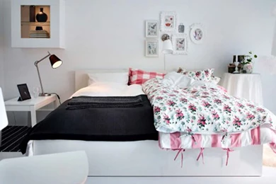 Ikea Bedrom With Modern Freestanding Lamp And White Bed Design For ...