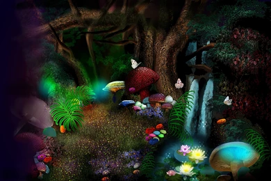 3d Nature Phantasmagoria Butterfly Leaves Forest Magic Flowers D ...