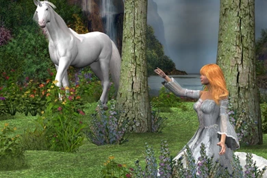 Princess And The Unicorn, 3D, Drawed, Forest, Girls, Unicorns ...