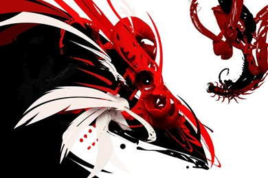 Red Black White Bird Insect Rendering