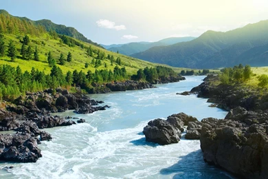 River Mountain Siberia Russia Hq Wallpapers For PC